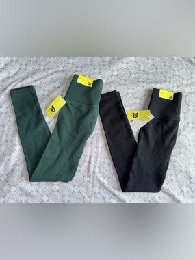 NWT ALL IN MOTION Bundle 2 High-Rise ribbed  Leggings Black & Green XS ✨